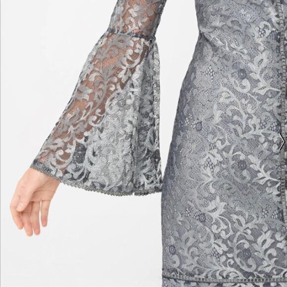White House Black Market Silver Lace Bell Sleeve Sheath Dress Blogger Size 4 NWT - Picture 7 of 15